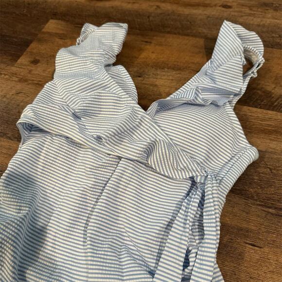 Kindred Bravely Seersucker One Piece Swimsuit Maternity Nursing Wrap Ruffle Tie - Picture 2 of 7